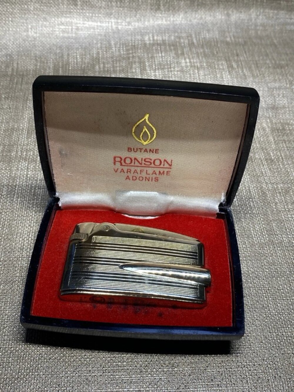 Vintage Ronson Varaflame Adonis Butane Lighter w/ Box Working Needs Flint